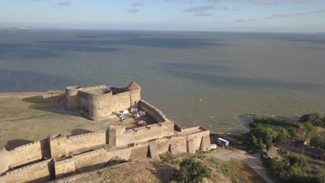 Flying-on-drone-over-ancient-fortress-Akkerman-which-is-on-the-bank-of-the-Dniester-estuary-in-Bilhorod-Dnistrovskyi-city