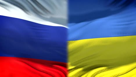 Russia-and-Ukraine-flags-background,-diplomatic-and-economic-relations,-business