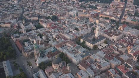 Aerial-City-Lviv,-Ukraine.-European-City.-Popular-areas-of-the-city.-Town-Hall