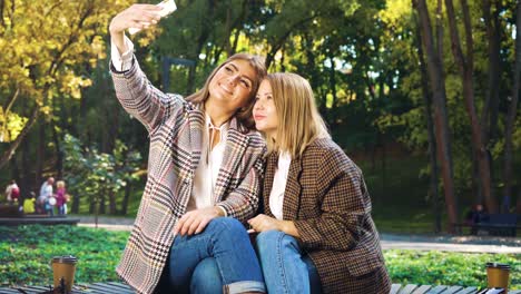 Seelenverwandte,-die-Spaß-haben-und-draußen-Selfie-machen