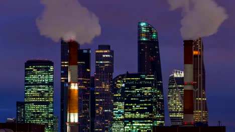 Moscow-City-skyscrapers-in-winter-day-to-night-timelapse