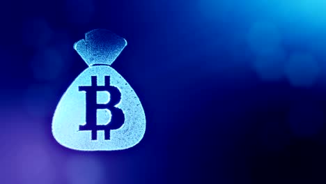 logo-de-Bitcoin-en-la-bolsa.-Concepto-financiero.-Fondo-financiero-hecho-de-partículas-de-brillo-como-holograma-vitrtual.-Animación-loop-3D-brillante-con-la-profundidad-de-campo,-bokeh-y-copia.-Color-azul-v2