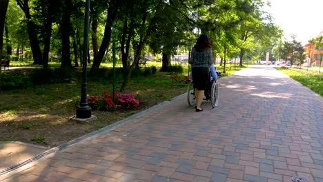 Young-man-on-wheelchair-talking-with-his-wife-in-park