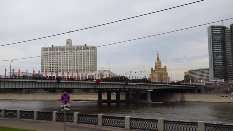 Establishing-drone-shot-of-soviet-architecture-buildings-in-Moscow-Russia