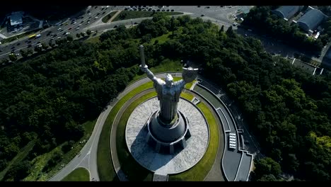 KIEV,-UKRAINE-July-20,-2018:-Aerial-view.-Mother-Motherland