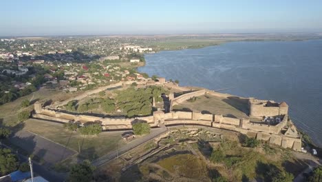 Flying-on-drone-over-ancient-fortress-Akkerman-which-is-on-the-bank-of-the-Dniester-estuary-in-Bilhorod-Dnistrovskyi-city