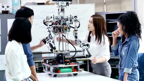 Female-engineer-present-project-with-team.-Team-engineer-start-up-for-robot-project-together.-People-with-technology-or-innovation-concept.-4K-Resolution.