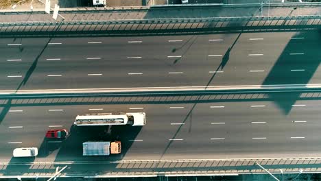 Aerial-top-view-of-road-junction-from-above,-automobile-traffic-and-jam-of-many-cars,-transportation-concept