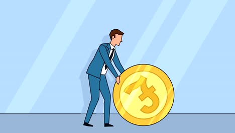 Flat-cartoon-businessman-character-roll-pound-sterling-coin-money-concept-animation-with-alpha-matte