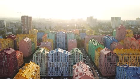 aerial-view-of-district-of-colorful-houses-in-Kiev,-Ukraine.-Comfort-town-buildings