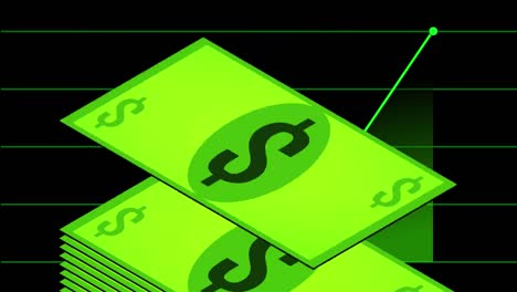 dollars-fall-in-a-pile-on-black-background-green-line-graph