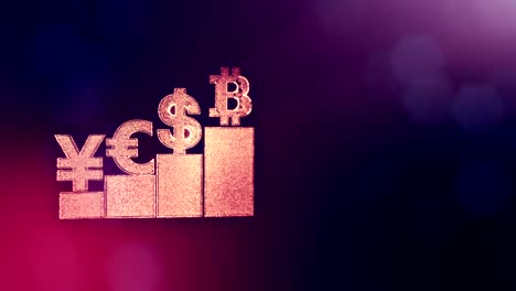 Sign-of-pound-dollar-yen-bitcoin-on-columns.-Financial-background-made-of-glow-particles-as-vitrtual-hologram.-Shiny-3D-loop-animation-with-depth-of-field,-bokeh-and-copy-space.-Violet-background-1