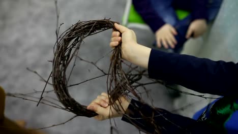 Children-make-a-nest-for-birds,-nest-for-birds