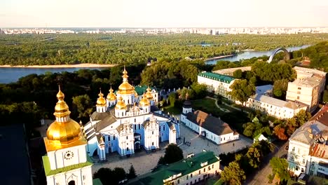 St.-Michael's-Golden-Domed-Monastery-in-Kiev-Ukraine.-View-from-above.-aerial-video-footage-from-drone.-the-camera-comes-down-from-the-top-down