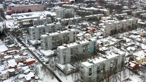 Cityscape-with-buildings-at-winter.-4k-video-footage.