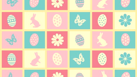 Fondo-feliz-Pascua-con-huevos,-flores-y-mariposas