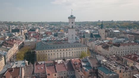 Aerial-City-Lviv,-Ukraine.-European-City.-Popular-areas-of-the-city.-Town-Hall