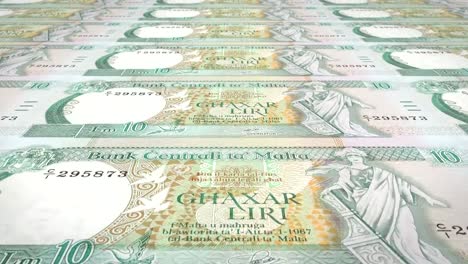 Banknotes-of-ten-maltese-liras-or-liri-of-Malta,-cash-money,-loop