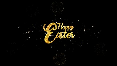 Happy-Easter-Beautiful-golden-greeting-Text-Appearance-from-blinking-particles-with-golden-fireworks-background.