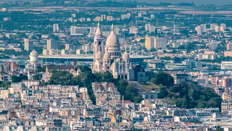 Top-view-of-Paris-skyline-from-observation-deck-of-Montparnasse-tower-timelapse.-Main-landmarks-of-european-megapolis.-Paris,-France