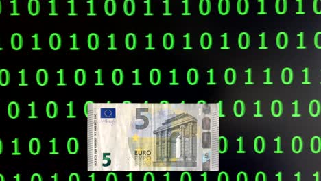 Euro-Banknote-unter-Binärcode-Hintergrund,-Kryptowährung-Konzept.