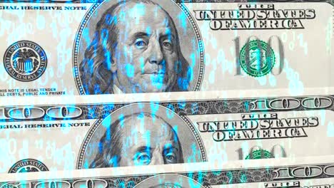 USA-100-Dollar-Banknoten-Karussell-unter-den-Binär-Code-Hintergrund,-Krypto-Währung-und-Internet-Technologie-Banking-Konzept.-FINTECH-oder-digitalen-Währungen-konzeptionelle-Video.-Online-Zahlung.