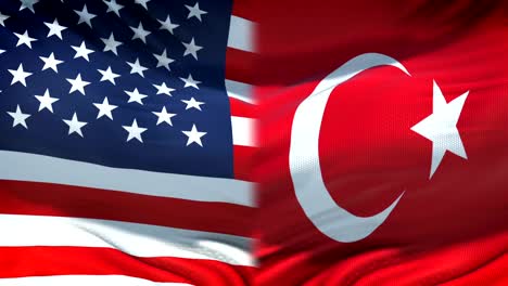 Fondo-de-banderas-de-Estados-Unidos-y-Turquía,-relaciones-diplomáticas-y-económicas