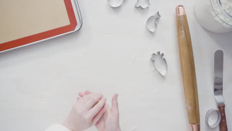 Cutting-sugar-cookie-dough-with-Easter-shaped-cookie-cutters.