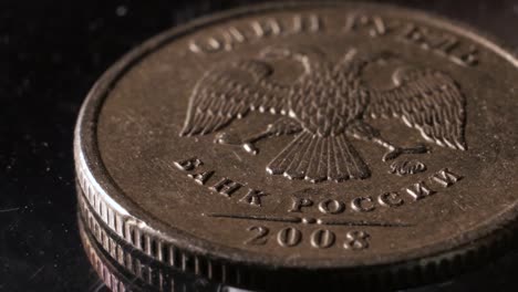 The-coin-of-the-Russian-ruble-rotates-in-macro