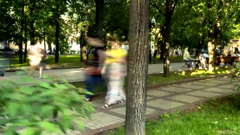 Hyper-lapse-video-of-people-strolling-on-a-summer-day-along-the-Boulevard