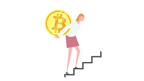 Dibujos-animados-planos-colorida-mujer-animación-de-personajes.-Chica-subir-en-la-escalera-con-moneda-bitcoin-en-su-situación-de-espaldas