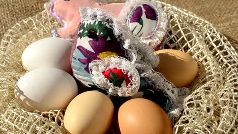 Eggs-in-a-basket-against-a-sacking.