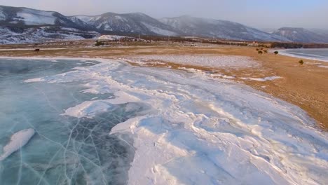 4K.-Aerial-survey-from-the-air.-Winter.-Lake-Baikal.-Small-sea.