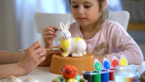 Happy-Easter!-Mother-and-her-little-daughter-with-Bunny-ears-painting-Easter-Bunny