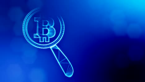 Sign-of-bitcoin-under-a-magnifying-glass.-Financial-background-made-of-glow-particles-as-vitrtual-hologram.-Shiny-3D-loop-animation-with-depth-of-field,-bokeh-and-copy-space.-Blue-background-1.