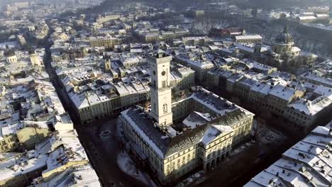 Day-aerial-shot-of-central-part-of-Lviv-city