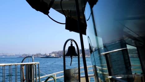 Ship-bell-on-sailing-boat,-sea-voyage-adventure,-beautiful-seascape,-transport