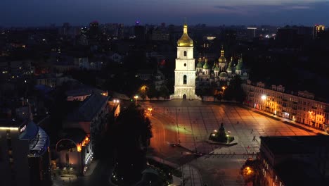 Aerial-view-of-St.-Michael's-Cathedral-and-St.-Sophia-Cathedral-at-night