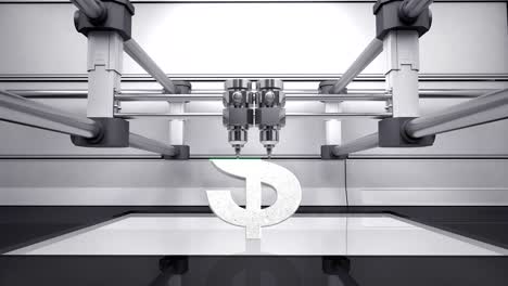 3D-Drucker-machen-Dollar-Geld-grau-Währung-zu-unterzeichnen,-3D-Scanner