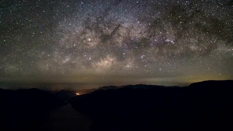 Milky-way-over-mountain-and-river,Tilt-up.