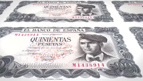 Banknoten-von-fünfhundert-spanische-Peseten-Spaniens,-Bargeld,-Schleife