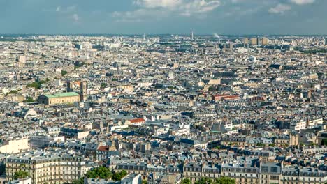 Panorama-von-Paris-Timelapse,-Frankreich.-Draufsicht-vom-Heiligen-Herzen-Basilika-des-Montmartre-Sacre-Coeur