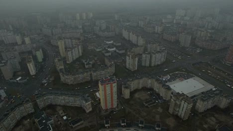 Aerial-footage-of-gray-Soviet-houses-pattern.-USSR-identical-houses