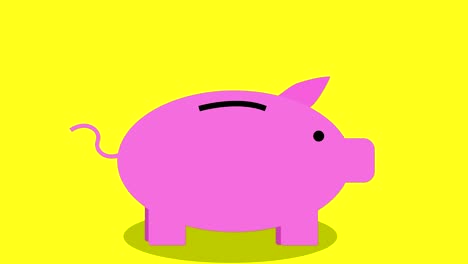 Piggy-bank-money-saving-concept,-looping-animation-yellow