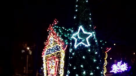 Christmas,-New-year-time-in-city-streets,-decorated-and-illuminated.