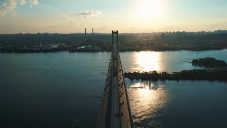 Aerial-drone-footage.-Fly-over-south-bridge-in-kyiv.-Symmetry-shot