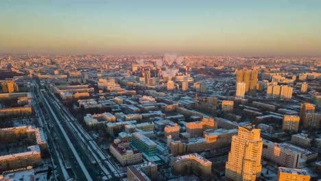 puesta-de-sol-hora-invierno-Moscú-paisaje-urbano-panorama-aéreo-4k-lapso-de-tiempo-Rusia