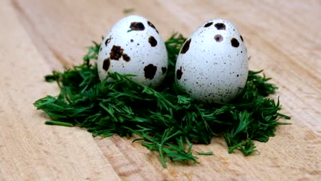 two-quail-eggs-slowly-rotate-in-front-of-the-camera