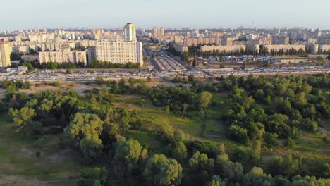 Outskirts-of-a-big-city,-aerial-view