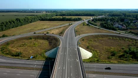 Large-car-interchange,-aerial-shot.-Route-Kiev-Zhytomyr